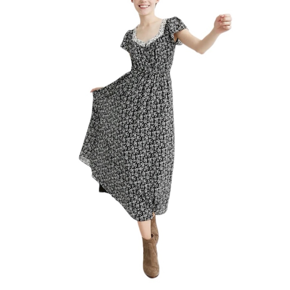 MADEWELL Print-Mix Sheer Sleeve Dress in Branch Floral